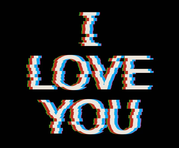 White i love you text in Glitch Style. Vector Heart Illustration with, Modern and Trendy Silhouette — Stock Vector