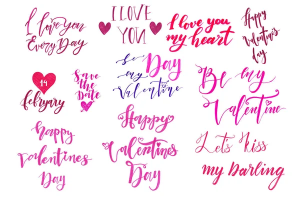 De dag van Valentijnskaarten belettering set gemaakt voor briefkaart en groet teken bericht decoratie. — Stockfoto