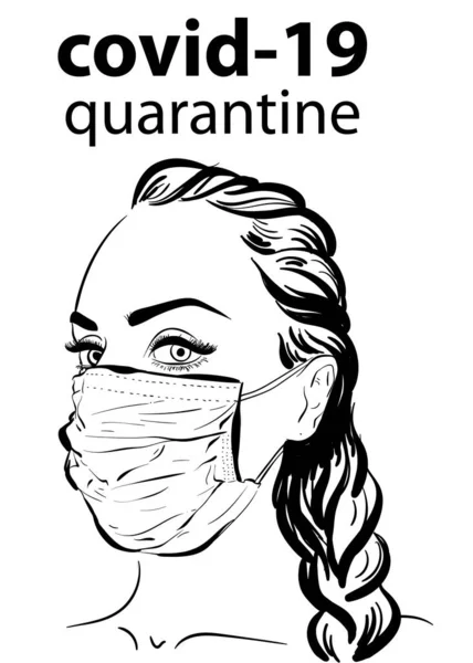 Femme masquée Virus Covid19, épidémie. Masque réparateur protecteur . — Image vectorielle