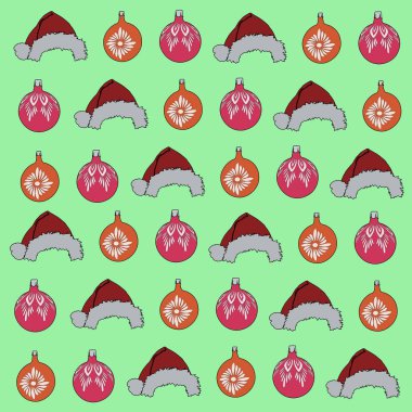 Noel ağacı süsleri ve Noel Baba şapkası desenleri.