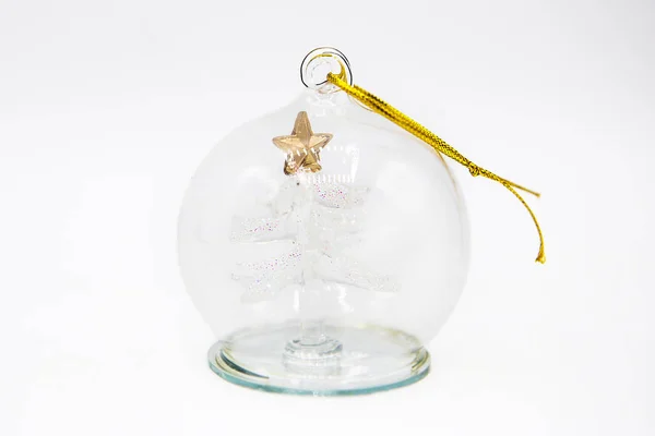 Juguete Cristal Con Árbol Navidad Transparente Interior Con Estrella Dorada — Foto de Stock