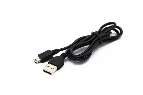 Cable Usb Negro Aislado Sobre Fondo Blanco Conector Periféricos Computadora — Foto de Stock