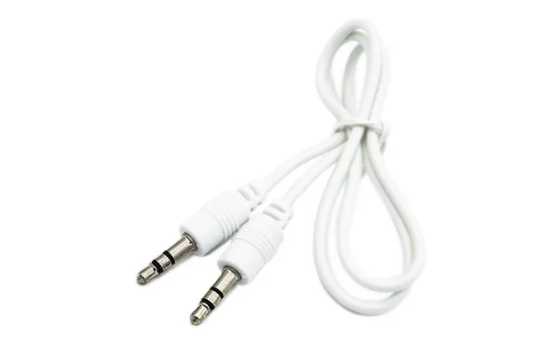 White Audio Cable Aux Isolated White Background — 스톡 사진