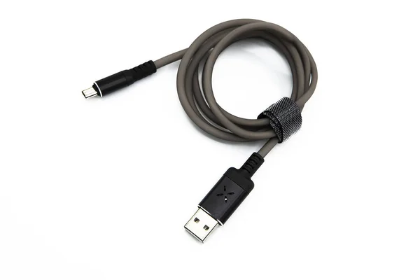 Καλώδιο Micro Usb Που Απομονώνεται Λευκό Φόντο — Φωτογραφία Αρχείου