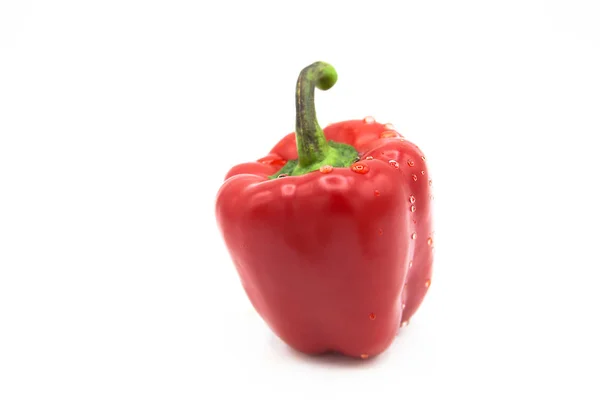 Rijp Verse Biologische Paprika Dauwdruppels Geïsoleerd Een Witte Achtergrond — Stockfoto