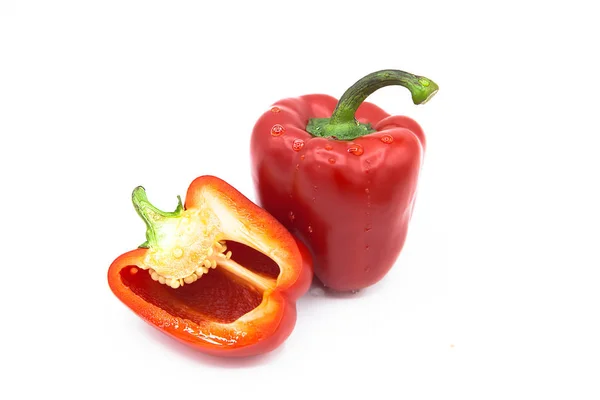 Ripe Fresh Organic Bell Peppers Half Pepper Dew Drops Isolated — Stock Photo, Image