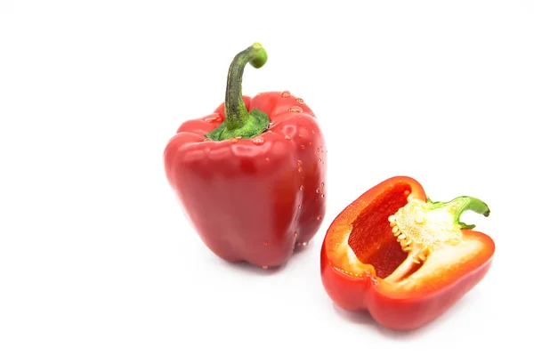 Ripe Fresh Organic Bell Peppers Half Pepper Dew Drops Isolated — Stock Photo, Image
