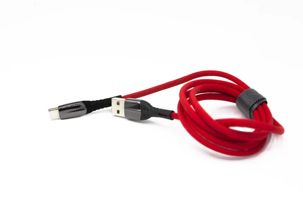 Röd Usb Kabel Isolerad Vit Bakgrund — Stockfoto