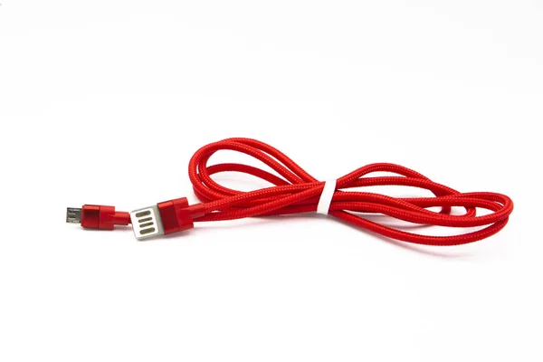 Röd Usb Kabel Isolerad Vit Bakgrund — Stockfoto