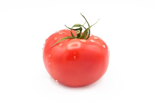 Tomate Orgánico Fresco Maduro Gotas Agua Aisladas Sobre Fondo Blanco — Foto de Stock