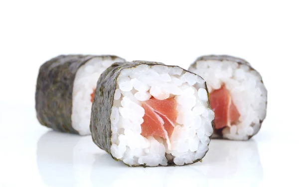 Rullade Upp Sushi Vit Bakgrund Stockfoto