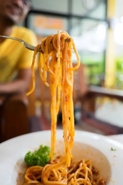 Macarrão Espaguete Com Molho Tomate Salsa — Fotografia de Stock