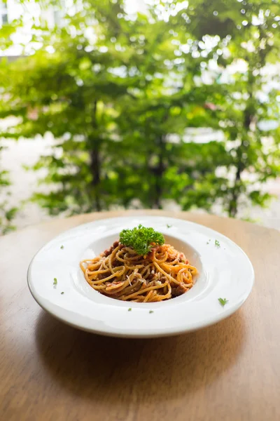 Macarrão Espaguete Com Molho Tomate Salsa — Fotografia de Stock