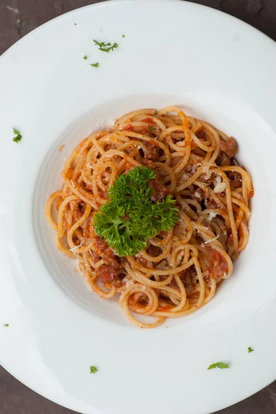 Macarrão Espaguete Com Molho Tomate Salsa — Fotografia de Stock