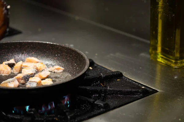 Cooking Salmon Salmon Fry Pan Kitchen — Stock Photo, Image