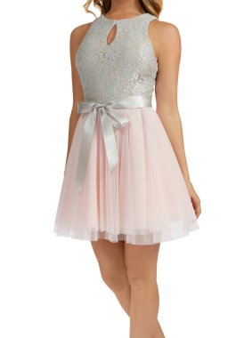 Pembe Bebek Yaz Elbisesi Küçük Prenses Kız Parti Elbisesi ve beyaz ve gri arka planlı güzel Üst