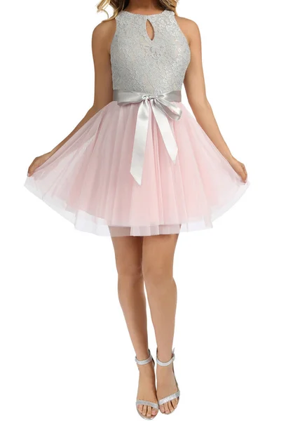 粉红女婴夏装小公主派对礼服白灰相间的漂亮上衣 , — 图库照片