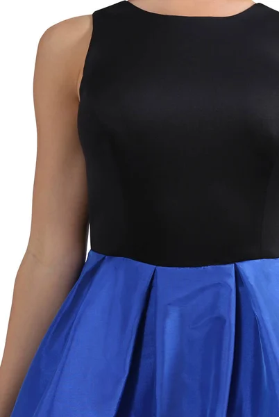 Schwarz / königsblau glitzerndes Partykleid mit weißem Hintergrund, schwarz / königsblau glitzerndes Partykleid mit weißem Hintergrund — Stockfoto