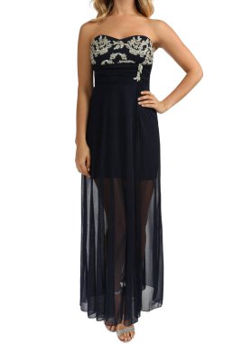 Kraliçe Colleen strapless Corset Jewel Boncuklu Full Tulle Etek Uzun Elbise