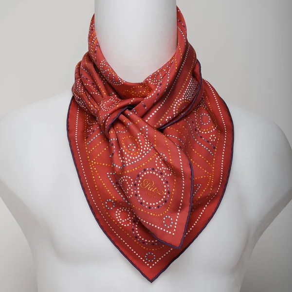 Red Scarf - Hand-rolled silk scarves bearing with white background