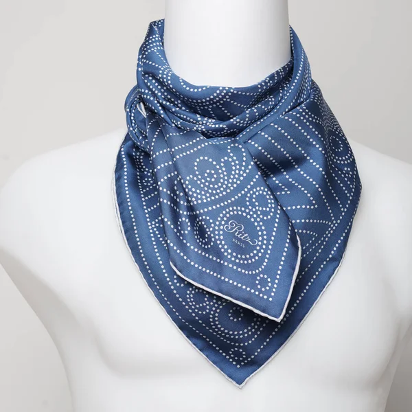 Blue Scarf - Hand-rolled silk scarves bearing with white background