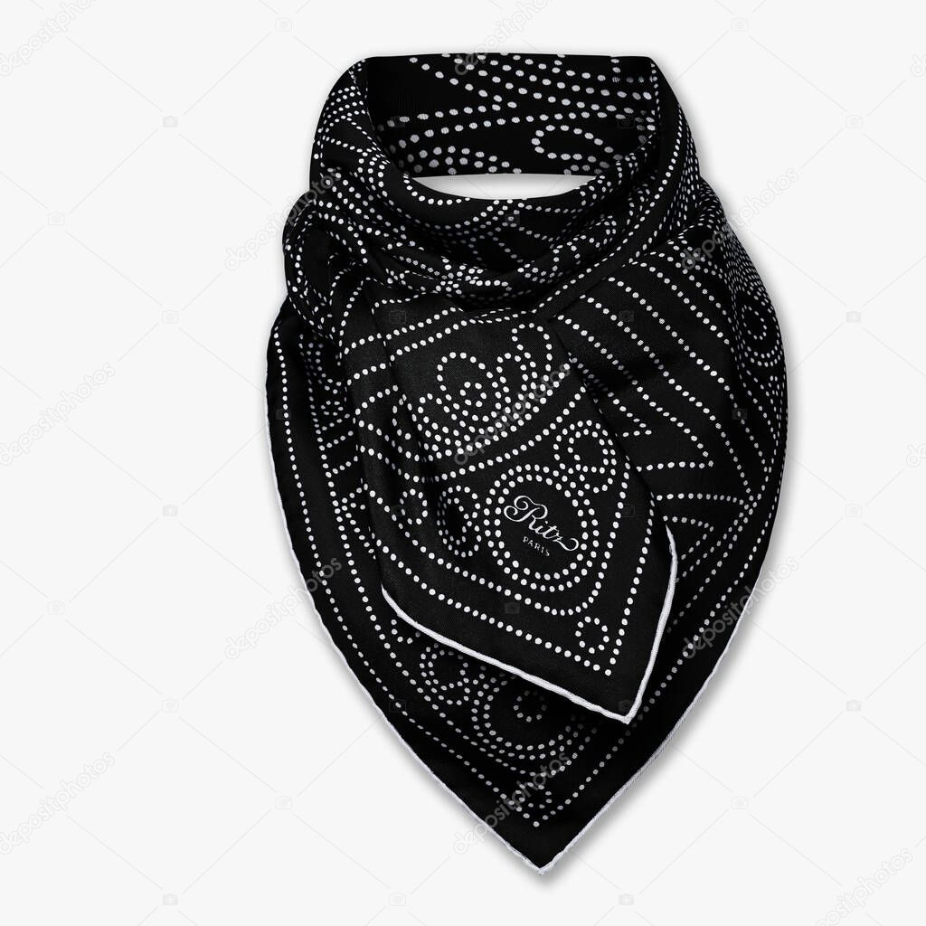 Black Scarf - Hand-rolled silk scarves bearing with white background