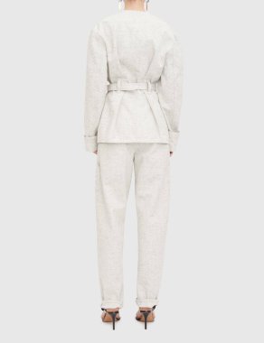 Cream Double Silk Chiffon Sheer Andrea Bluzu, Pruva Sırtı Bluzu