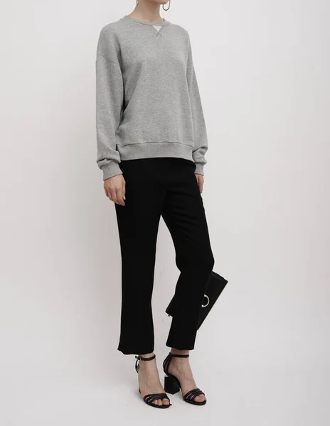 Kadın İnce Beden Eğitimi ve Pilates Bacakları - Siyah, Siyah, Siyah Boynlu, Yarım Kollu Tişört