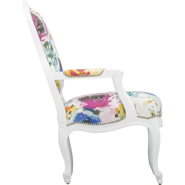 Silla de acento rosa Blush Sillas Multi Ocasionales Caliente, Lillian August Albert Tufted Floral Silla tapizada, JACEY FLORAL PATCHWORK KIDS SILLA con fondo blanco — Foto de Stock