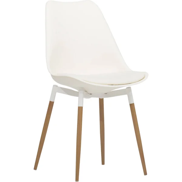 Chaise de salle à manger confort blanc, chaise latérale fibre - base en bois, chaise de salle à manger coque blanche crème, cadre en chêne massif laqué mat, chaise de salle à manger scarabée — Photo