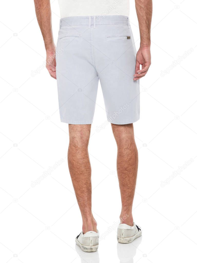 Stylish shorts for men’s paired with white ankle length shoes and white background
