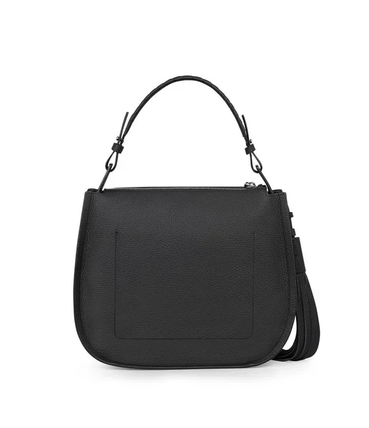 Elegante bolso negro para uso oficial con fondo blanco, elegante cartera negra lisa para mujer con fondo blanco — Foto de Stock