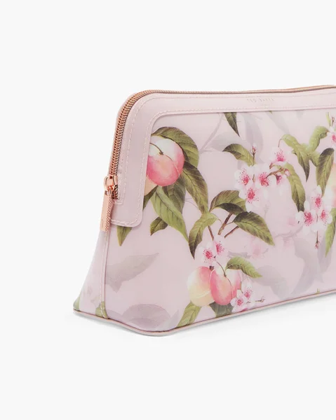 Elegant floral print pouch with white background