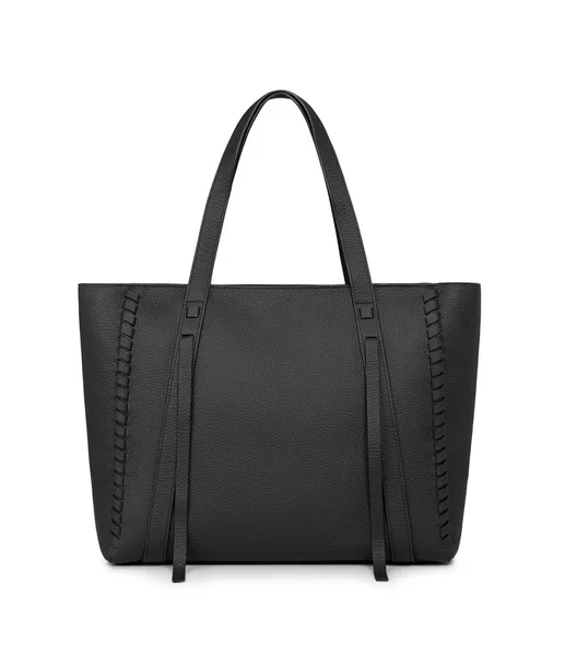 Elegante bolso negro para uso oficial con mini bolsa negra para maquillaje y otros elementos esenciales con fondo blanco — Foto de Stock