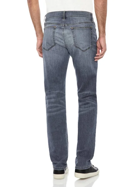 Herren 's normale dehnbare dunkelblaue Slim-Fit Jeans mit weißem Hintergrund — Stockfoto