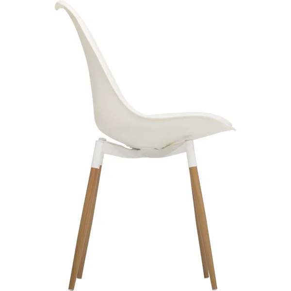 Witte Comfort Eetstoel, Fiber Side Chair - Houten onderstel, Eetstoel Creme white shell, Mat gelakt massief eiken frame, Kever Eetstoel — Stockfoto