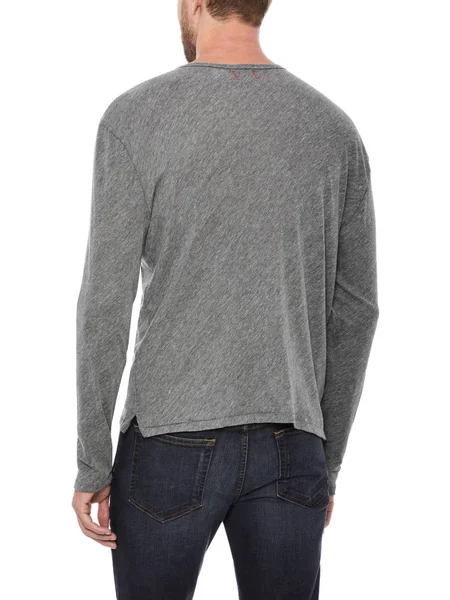 Camiseta gris casual de los hombres emparejada, camiseta gris casual emparejada con denim slim fit negro con fondo blanco — Foto de Stock
