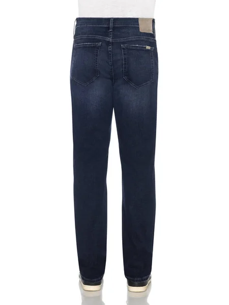 Ανδρική τακτική τεντωμένο σκούρο μπλε Slim Fit Jeans με λευκό φόντο — Φωτογραφία Αρχείου