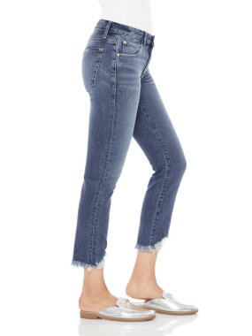 Loren, Rip Knee, Skinny Jeans, Blue Wash Pamuk Harmanlanmış İnce Kot