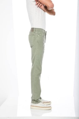 Düz İnce Yeşil Keten Belli Kravat Cebinde Pantolon, Eski Donanma Orta Kaliteli El Hücresi