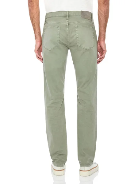 곧게 맞는 녹색 리넨 허리 넥타이 포켓 pant, 오래 된 해군 중간 상승 메시 포켓 — 스톡 사진