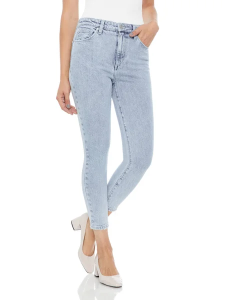 Kırışık ve Kırışıklık İnce Kadın Açık Mavi Kotları, Çift Siyah Kotlar - Soluk Direnç Bu orta sınıf kot, süper ince sarılmalar vücudun her kondisyonuna, kalçadan kot pantolona