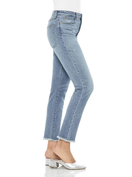 Kırışık ve Kırışıklık İnce Kadın Açık Mavi Kotları, Çift Siyah Kotlar - Soluk Direnç Bu orta sınıf kot, süper ince sarılmalar vücudun her kondisyonuna, kalçadan kot pantolona