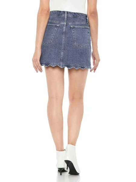 Machine Destroyed Denim Mini Skirt - Front Cropped Image, White Denim Mini Skirt — Stock Photo, Image