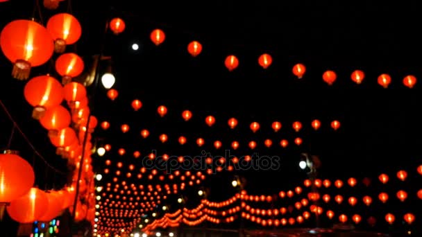 夜の中国の新年祝い パンが撮影用のデコレーションで中国の紙灯籠 — ストック動画