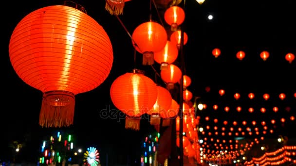 Chinese Paper Lanterns Night Decorated Chinese New Year Celebration — Stock Video
