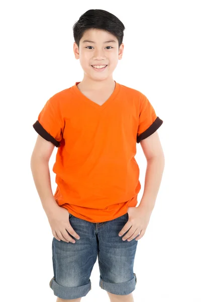 Photo of adorable young happy asian boy looking at camera — Stock Photo, Image