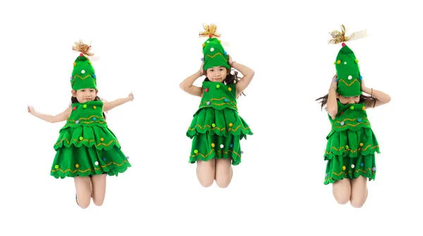 Group of Portrait of asian cute girl in CHRISTMAS TREE costume. — Stock Photo, Image