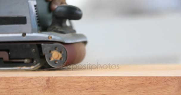 Professional Carpenter grinds Wood In Workshop — Stock Video