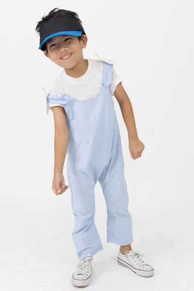 Little Asian boys in vintage jump suit  with smile face — Stock Photo, Image